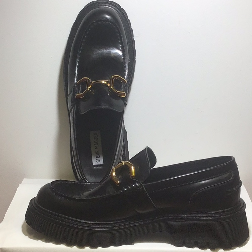 Steve Madden Black Loafers with Gold Accent